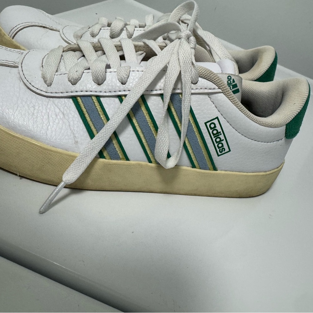 adidas White Sneakers with Green Stripe Accents